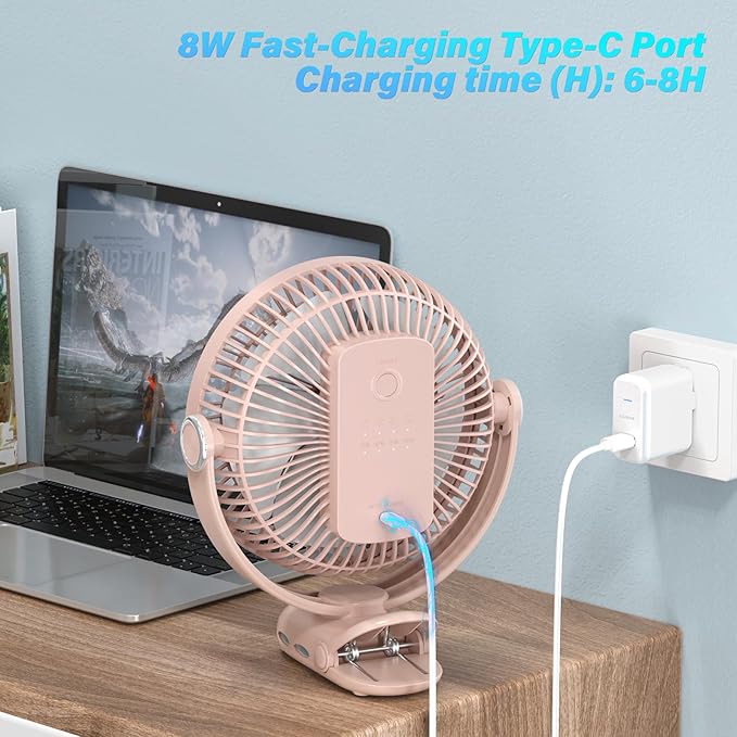 12000mAh Clip on Fan 30H Longest Runtime, 8in Portable Fan Rechargeable, Ultra Quiet with Heavy-Duty Clamp, USB Desk Fans for Golf Cart,Office Desk, Treadmill, Camping, Bedroom