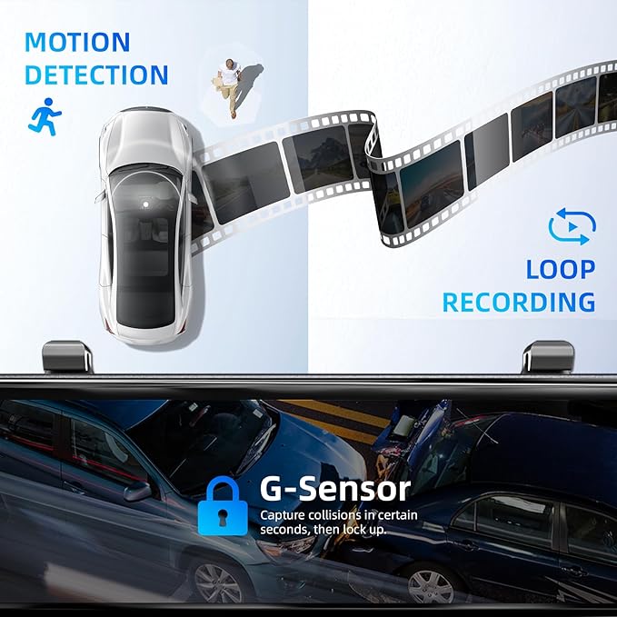 2025 Rear view Mirror Camera,4 Channel Mirror Dash Cam Front and Rear,24/7 Recording Rearview Mirror Backup Camera for Cars & Trucks,12" Touch Screen,Built-inWiFi,GPS,IR Night Vision,Free 64GB SD Card