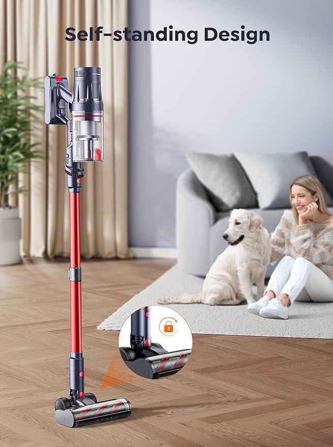Cordless Vacuum Cleaner, 600W 50Kpa 65Mins Vacuum Cleaners for Home, Stick Vacuum with Self-Standing, Touch Screen, Vacuum Cleaner with Charging Station for Hard Floor Carpet Car Pet