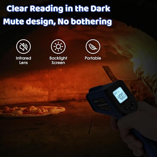 Infrared Thermometer Gun for Cooking, -58℉~1022℉, Digital Laser Temperature Gun for Deep Frying, Pizza, Blackstone, Reptiles, IR Thermometer with Carrying Storage Case, Larger Font, LCD Backlit, Blue