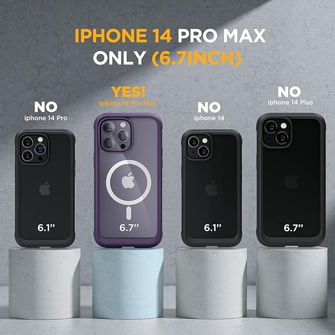 Miracase Magnetic for iPhone 14 Pro Max Case 6.7 inch, (Compatible with MagSafe) Upgrade Full-Body Clear Phone Bumper Case with Built-in 9H Tempered Glass Screen Protector, Magnetic Purple