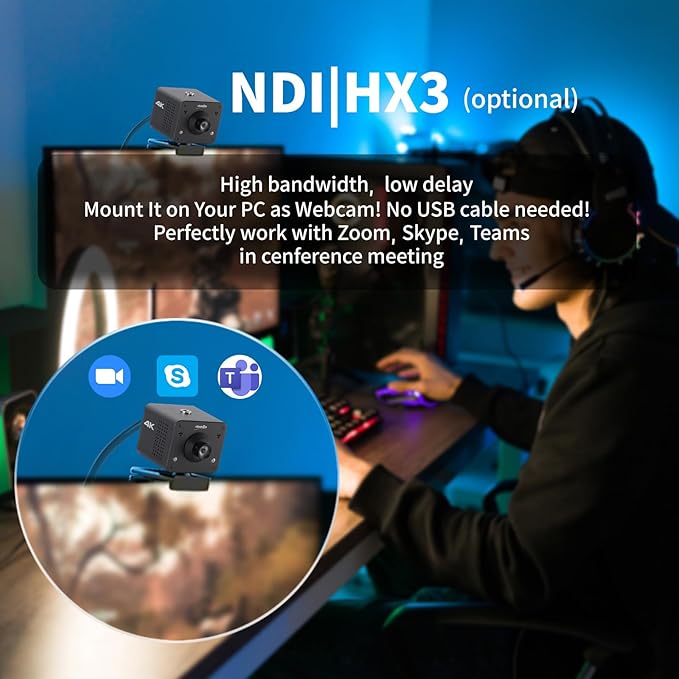 4K POV Camera Webcam PoE, ZowieCAM, Simultaneously HDMI & SDI Output, RTSP/RTMP(s)/SRT, Standalone Live Streaming to YouTube/Twitch for Webcast, Meeting, Teaching & Gaming (M12)