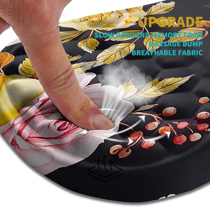 Hokafenle Ergonomic Mouse Pad Wrist Support, Wrist Rest Mousepad for Carpal Tunnel Pain Relief with Integrated Memory Foam Slope Massage Bulge (11.8x7.9 inch,Golden Powder Flower