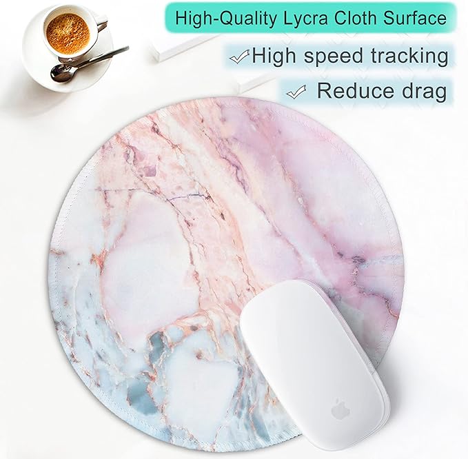 ITNRSIIET Marble Round Mouse Pad Pink Marble Customized Premium-Textured Washable Desktop Protection Mouse Mat with Non-Slip Rubber Base 7.87×7.87×0.12 inches, Pink Marble