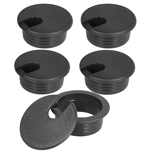 1-1/2" Black Desk Grommet, JTemgle Plastic Cable Hole Cover Computer Table Cord Wire Organizer Caps Desktop Cord Management for Home Office TV Stands Tabletops, 5 Pieces