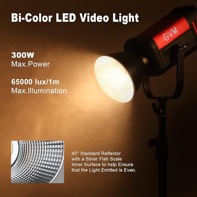 GVM LED Video Light Kit 65000Lux/m, 300W Studio Lights with Lantern Softbox, Dimmable 2700-6800K Video Lighting with Bowens Mount, Photography Lighting for Video Recording CRI 97+ 12 Effects