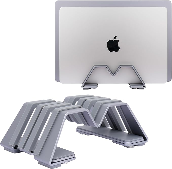 Adjustable Dual Vertical Laptop Stand - Supports 2 Devices Holder, Fit for All Laptops(10-30mm Thickness) - Fashion Design, Adjustable Width, Anti-Slip & Scratch-Resistant, Patented Design