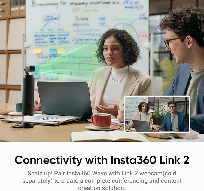 Insta360 Wave - AI Speakerphone, Bluetooth, Voice Recorder, 8 Noise-Canceling Mics w/Beamforming, AI Transcript & Summary, Support 99 Languages, 32GB Storage, Meetings, Podcasts, Livestreams