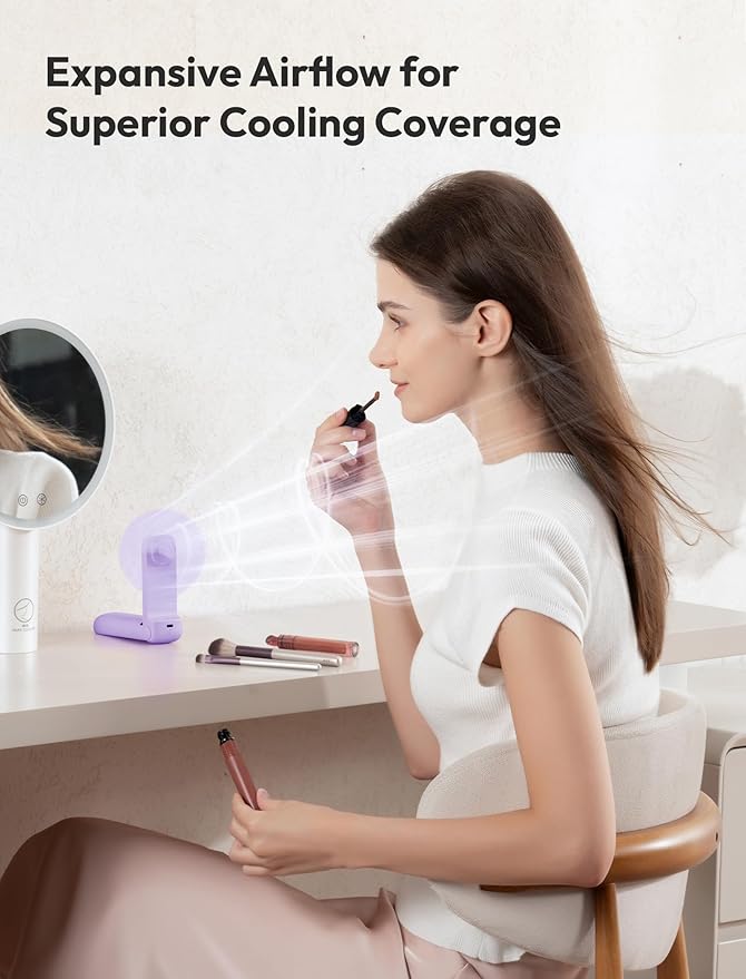 Aecooly Slim Portable Fan 2 Pack, Thin Handheld Fan, USB Rechargeable Mini Personal [24H Max Cooling Time], Battery Powered Small Foldable Pocket for Travel, Summer, Gifts for Women, Girls -Purple