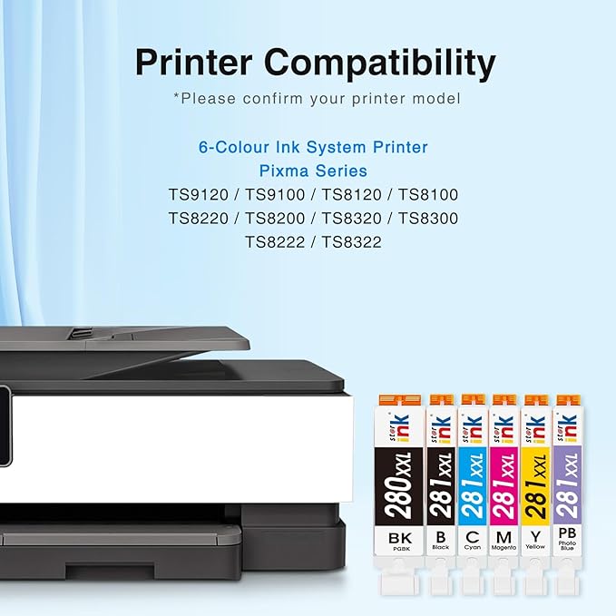 PGI-280XXL CLI-281XXL Replacement for Canon 280 and 281 Ink Cartridges Compatible for Canon TR8620a Ink Cartridges Work for TS9120 TS8120 TS8220 TS8320 TR8620 TR8520 (PGBK,BK,C,M,Y,PB) 6 Color Pack