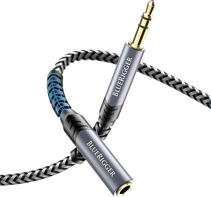 BlueRigger Headphone Extension Cable (25FT, 24K Gold Plated Jack, Hi-Fi Sound, 3.5mm Male to Female Stereo Audio Cable) – Aux Cord for iPod, Laptops, Smartphones, Speakers, Tablets, Home Car Stereo