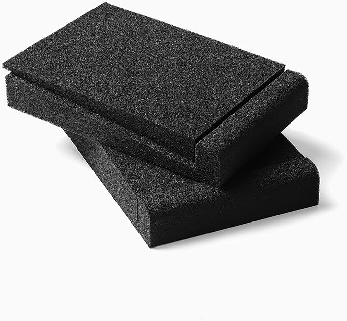 SS5 Studio Monitor Isolation Pads, High-Density Acoustic Foam Tilted Tabletop & Desktop Speaker Stands for Midsize Bookshelf Computer Speakers, Prevent Vibrations & Fits most Speaker, Black - Pair
