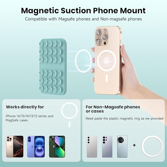 Patented Magnetic Sticky Phone Suction Grip Mount for MagSafe Case,Magnet Silicone Portable Stand Holder for iPhone 16/15/14/13/12 Series and Android, Hands-Free Selfies and Videos,Cactus