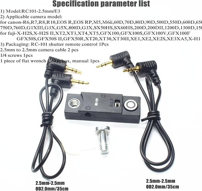 for Fuji/Canon Camera Cable Universal Iron cage Handle Shutter Release Accessory Shutter Cord RC101-E3/2.5mm Remote Control xt2 xt3 xt4 xt5 gfx50/50r/50s/100/100s can80d 90d r8 r10 650d 800d
