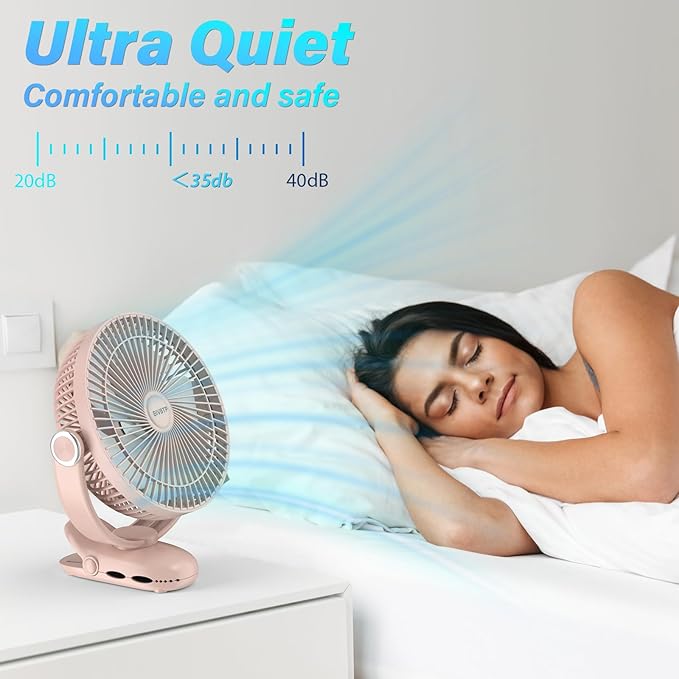 12000mAh Clip on Fan 30H Longest Runtime, 8in Portable Fan Rechargeable, Ultra Quiet with Heavy-Duty Clamp, USB Desk Fans for Golf Cart,Office Desk, Treadmill, Camping, Bedroom
