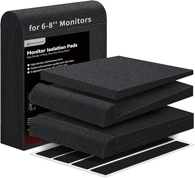 Focusound Studio Monitor Isolation pads for 6-8 Inches Monitors, 2 Pack High Density Acoustic Speaker Isolation Pads Foam