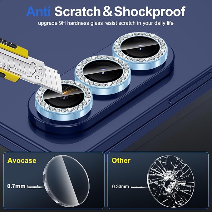 for Samsung Galaxy Z Fold 7 Camera Lens Protector, Individual Metal Ring Tempered Glass Lens Cover, [Strong Adsorption] Scratch Resistant Ultra-Thin HD Clear Lens Cover, 1 Set-Blue Diamond