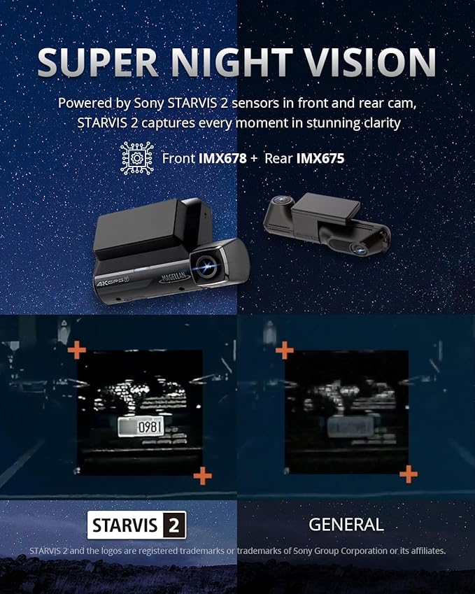 MAGELLAN 3 Channel 4K Dash Cam for Cars, 4K Front + 2K Wide Angle(170°) + 2K Rear, Fatigue Alert, Ultra-Precise GPS, STARVIS 2 IMX678, Wi-Fi, App Control, Parking Mode, 64GB Card Included (DR50)