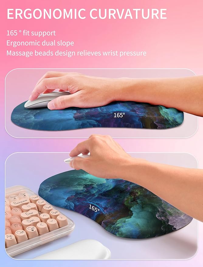 Hokafenle 2in1 Combination, Wave Keyboard Wrist Rest and Ergonomic Curvature Mouse Pad Wrist Support for Relieve Wrist Pain, Filled with Soft Cushion Memory Foam, Nebula Dreamland