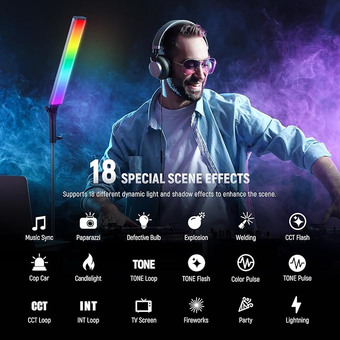 NEEWER RGB Light Wand with 2.4G/APP Control, Upgraded 360° Touchable RGBWW Hue Mixer Photography Handheld LED Video Lighting Stick with 2500K-10000K, CRI/TLCI97+, 18 Scenes, 7.4V/31Wh Battery, BH-30S