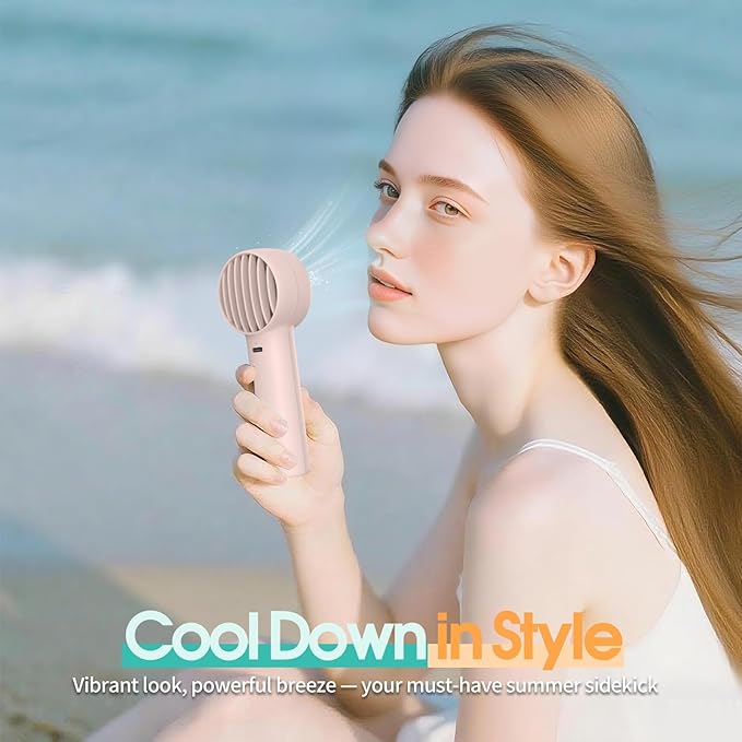 Mini Portable Fan, USB Personal Handheld Fan with 3-Speed Cooling Wind Rechargeable Battery Operated Mini Pocket Design for Desktop/Travel/Outdoor/Vacation/Concerts/Lash Makeup-Pink