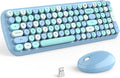KNOWSQT Wireless Keyboard and Mouse Combo, Light Blue 100 Keys 2.4 GHz Round Keycap Typewriter Keyboards, USB Receiver Plug and Play, for Windows, PC, Laptop, Computer, Desktop