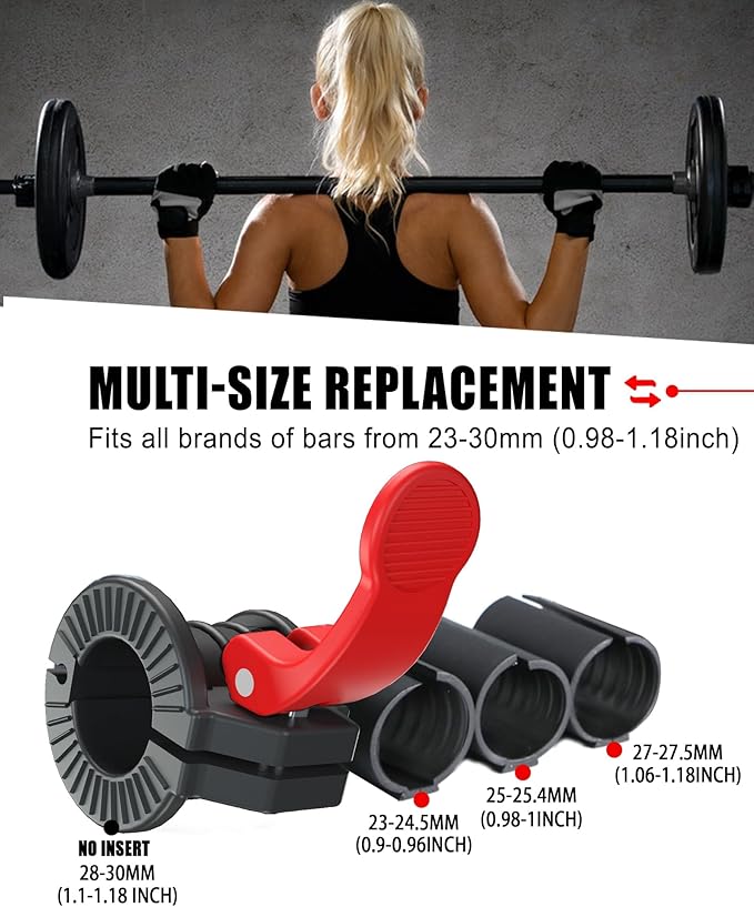 Barbell Clips 1 Inch Quick Release Weight Clamps 0.9-1.18inch Multi-Size Adjustable Olympic Clamps for Bars