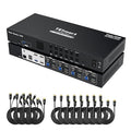 TESmart USB 3.0 HDMI KVM Switch 3 Monitors 4 Computers 4K@60Hz, Headset, Audio&Microphone, EDID emulators, Hotkey Switch, Wired Network, Rack-Ears, 4 Port Triple Monitor KVM Switch with All Cables