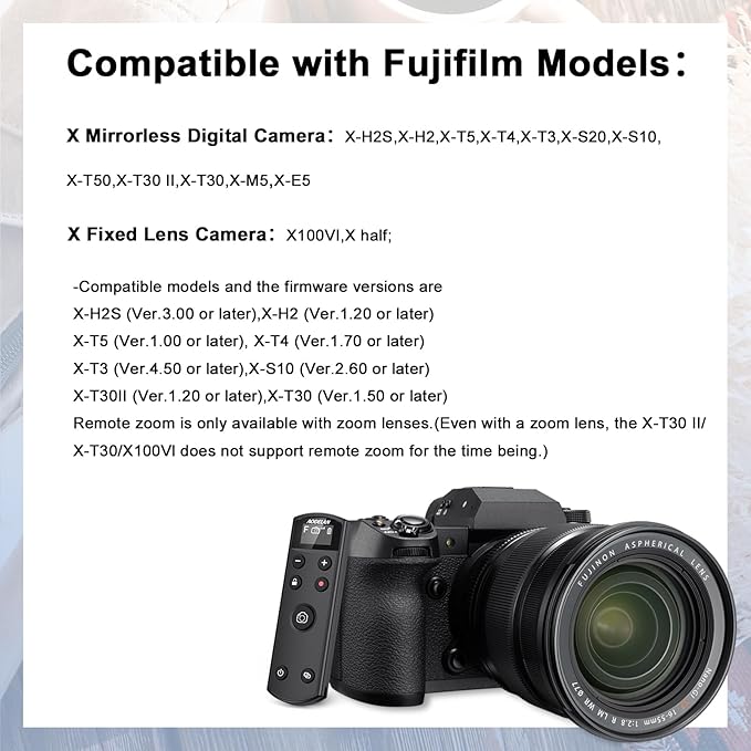 for Fujifilm Rechargeable Camera Remote Control Wireless Shutter Release Compatiable with Fuji X-T30 II, X-S10, X100VI, X-H2S, X-H2, X-T5, X-T4, X-T3, X-S20, X-T50, X-T30, X-M5, X-E5, X Half(Black)