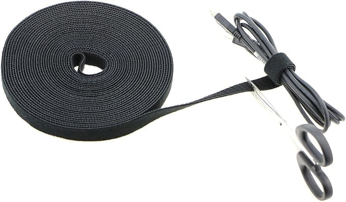 Reusable Fastening Tape Cable Ties 3/4 Inch Double Side Hook Roll (25 Yard, Black Upgraded Version)