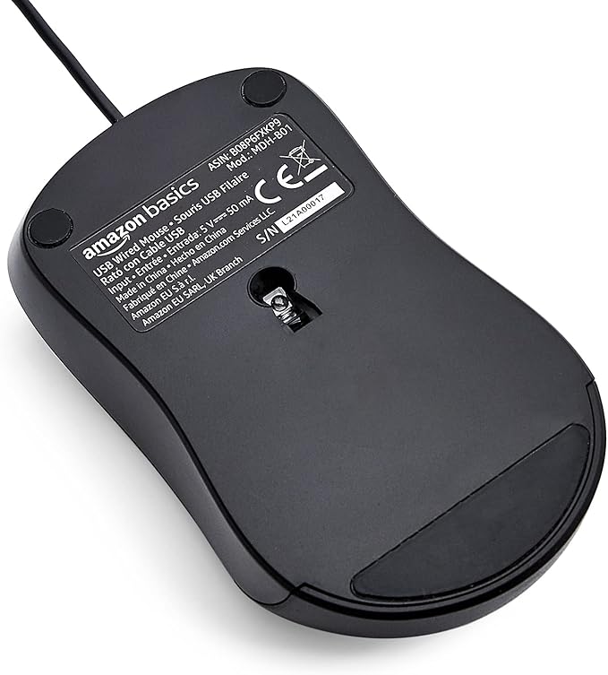 Amazon Basics 3-Button USB Wired Mouse with Precision Scroll Wheel, Standard, Black