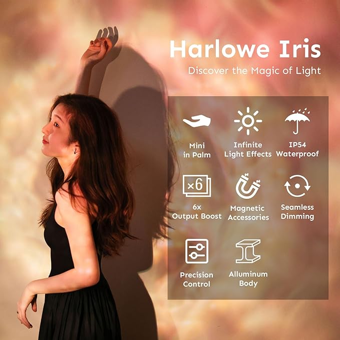Iris Portable LED Photography Light Creator Kit with LCD Display, App Control, CRI/TLCI 96+, 2700-6500K Bi-Color On Camera Light for Content Creators, 5W