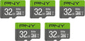PNY 32GB Elite Class 10 U1 microSDHC Flash Memory Card - 100MB/s, Class 10, U1, Full HD, UHS-I, Micro SD, 5 Count (Pack of 1)