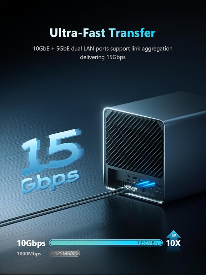 MINISFORUM N5 5-Bay Desktop NAS, AMD Ryzen 7 255(8C/16T), Barebone, 128GB SSD, 1x 10GbE, 1x 5GbE, 2X USB4(8K), 8K HDMI, OCuLink Port, 1xM.2 Slot, 2xU.2/M.2 Slots, Network Attached Storage (Diskless)
