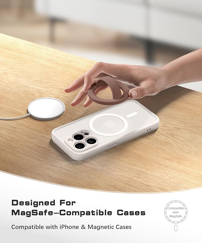 Magnetic Phone Grip, Removable Loop Grip with Soft Finger Strap, Silicone Phone Ring Holder for Back of Phone for iPhone 16/15/14/13/12 Pro Max/Plus, Brown