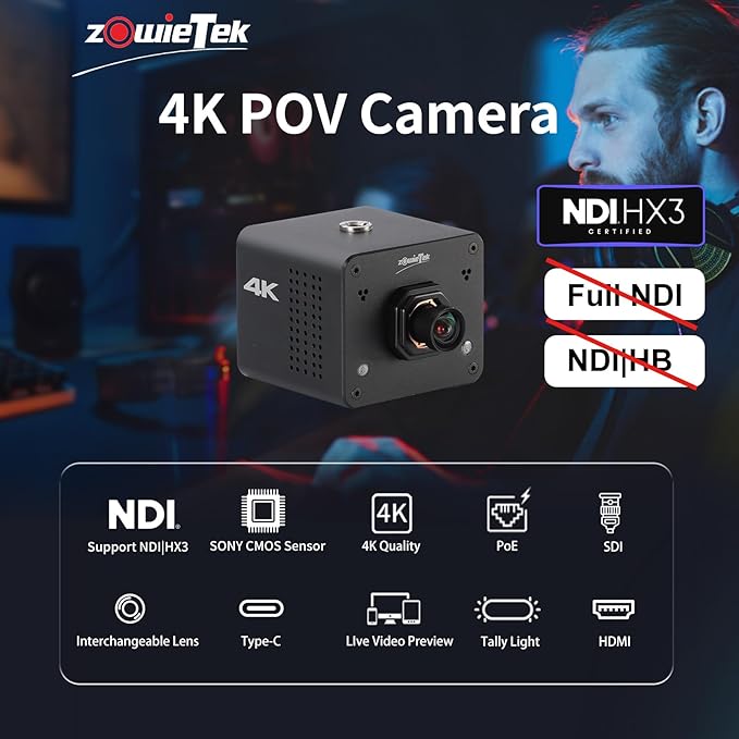 4K Native NDI|HX3 POV Box Camera PoE, Simultaneously HDMI & SDI Output, RTSP/RTMP(s)/SRT, Standalone Live Streaming to YouTube/Facebook/Twitch for Webcast, Meeting, Teaching & Gaming (M12 AF)