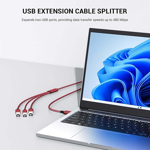 1FT USB Splitter 3 in 1 Out, A Male to 3 Female Extension Cable, USB Y Splitter Support Charging and Data Transfer for TV/PC/Laptop/MacBook/Keyboard/ PS4/ PS5/ Flash Drive/LED Etc.(Red)