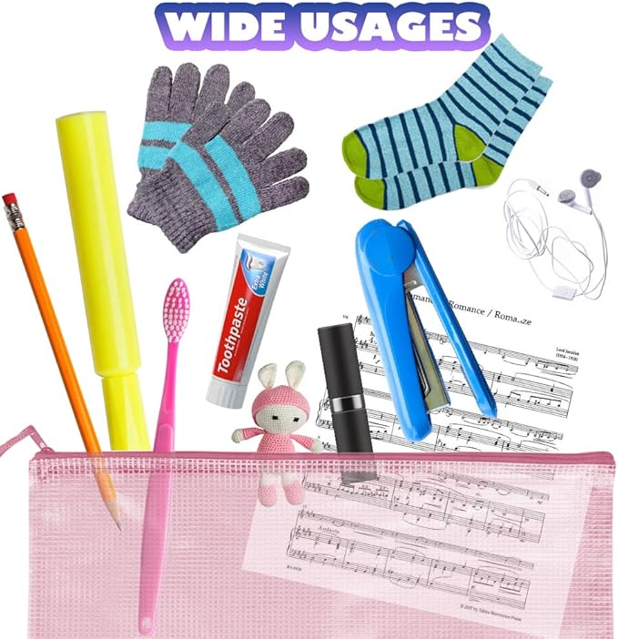 LEOBRO Mesh Zipper Pouches Bags, 10PCS Zipper Pouch, A4 Mesh Bags with Zipper, Zipper Pouches for Organization, Storage Bags for School Office Travel Supplies, File Jackets & File Pockets