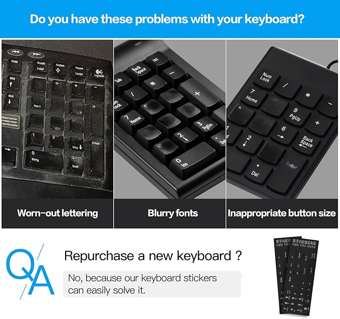2PCS Keyboard Number Stickers, Keyboard Number Pad Replacement Stickers Universal for Wireless Numeric Pad Numpad Keypad, Laptop, Desktop, Computer, Keyboard Numbers Sticker -Matte