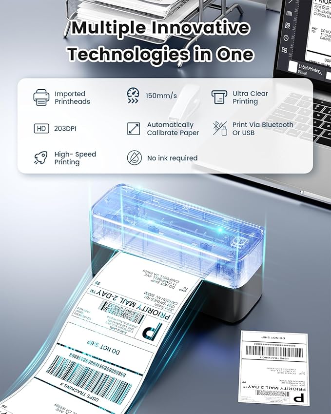 Phomemo Bluetooth Shipping Label Printer, 241BT 4X6 Wireless Thermal Printer for Samll Business, Label Printers for Shipping Package, Compatible with iPhone, Android, Amazon, Shopify, UPSP, Gray