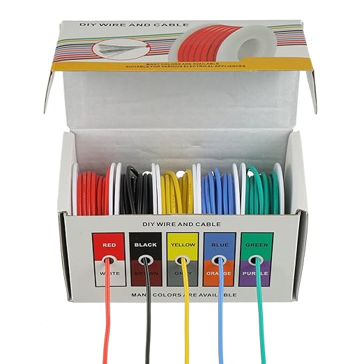 BOJACK 18 AWG Flexible Silicone Wire Electric Wire Hook up Wire Kit 300V Cables with Plus 20 φ3mm Heat Shrink Tubings and a Mini Wire Stripper(5 Colors 16.4Ft Each Color, 18AWG)