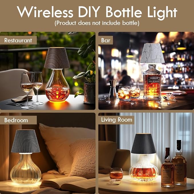 WILIT Wireless Lamp Shades for Liquor Bottle Lights, 3 Level Brightness Cordless Table Lamp, Table Top Decor for Living Room, Wine Lamp Touch Lamps for Nightstand, Housewarming Gifts New Home