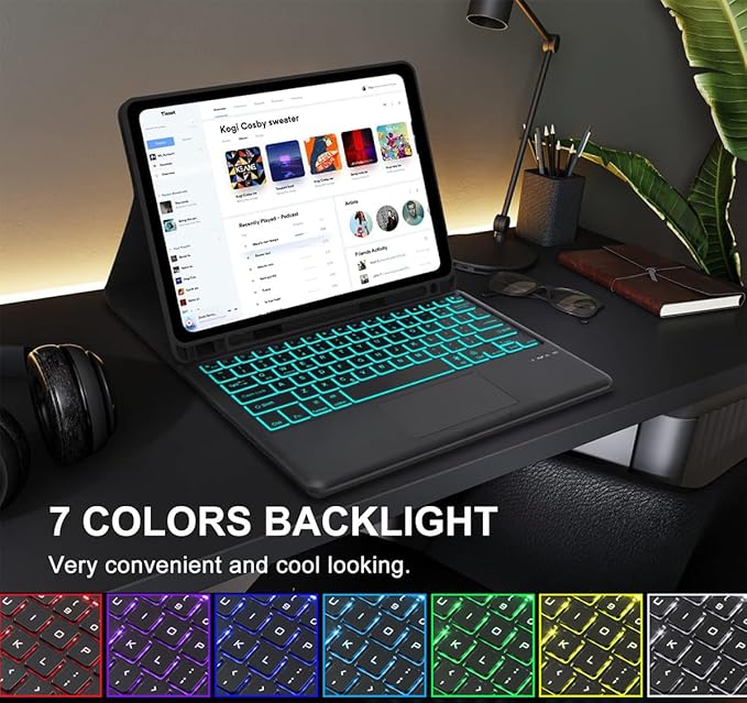 Backlit Touchpad Keyboard Case for Samsung Galaxy Tab A9 Plus 5G 11 Inch 2023 Model (SM-X210/X215/X216/X218), Magnetic Detachable Keyboard Cover with S Pen Holder for Galaxy Tab A9+ 11", (Black)