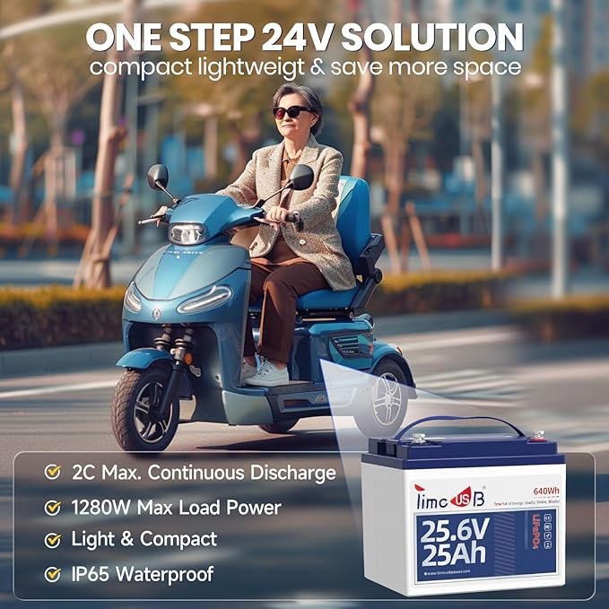 24V 25Ah LiFePO4 Battery, 2 Pack 2C High Discharge Rate Built-in 50A BMS 640Wh Lithium Battery, 1280W Continuous Load Power for Mobility Scooters, Electric Wheelchairs, Farm Equipment, etc