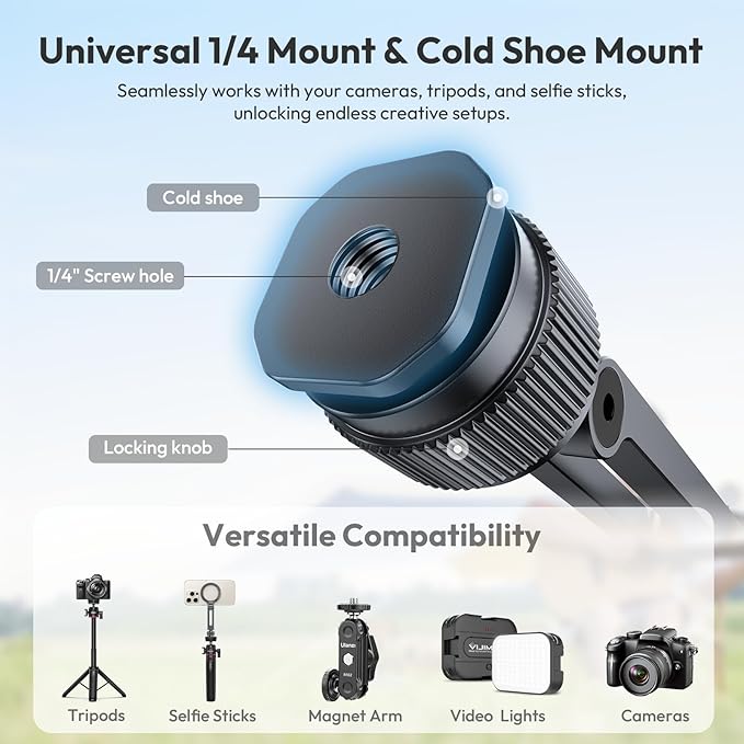 Ulanzi MA07 Magnetic Phone Tripod Mount for Magsafe, Aluminum Camera Phone Mount with 1/4" Screw, Cold Shoe Magnetic Tripod for Camera, Copatibale with iPhone 17/16/15/14/13/12 Series