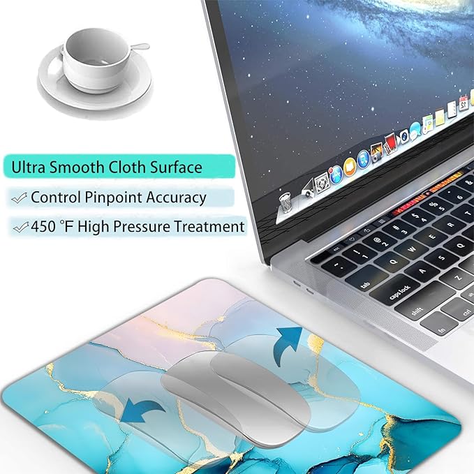 Golden Textured Teal Marble Custom Mouse Pad with Non-Slip Rubber, Small Square Design for Wireless Laptop & Computer Mouse Pads for Desk, 9.5 x 7.9 inch Smooth Surface for Gaming & Office