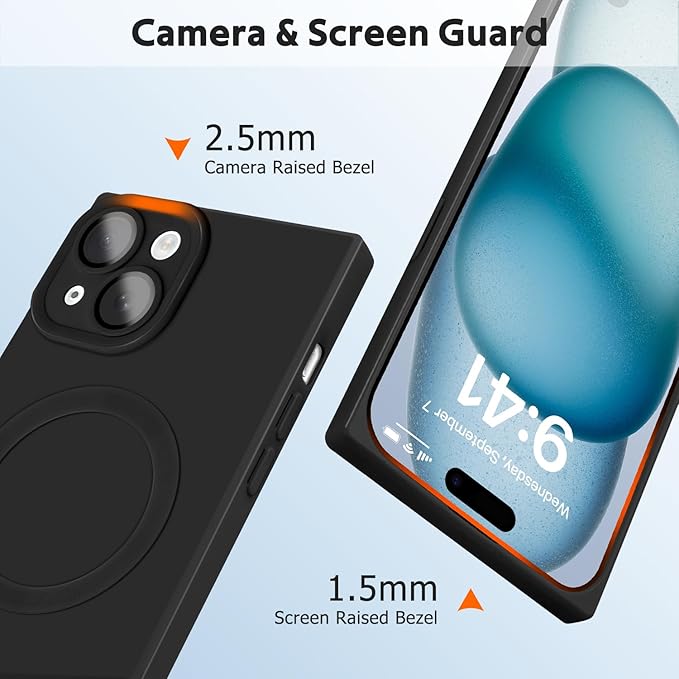 Designed for iPhone 15 Case Compatible with Magsafe Cover Camera Lens Protector Military Grade Protection Shockproof Soft TPU Slim Magnetic Phone Case for iPhone 15 Black