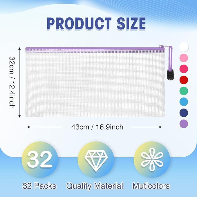 Jetec 32 Pcs Mesh Zipper Bags Toy Storage Bikini Organizer Bag Bolsas Para Guardar Trajes De Baño Waterproof Zipper Reusable Pouch Puzzle Multipurpose for Storage Office(Classic Color,9.5 x 4.5 Inch)