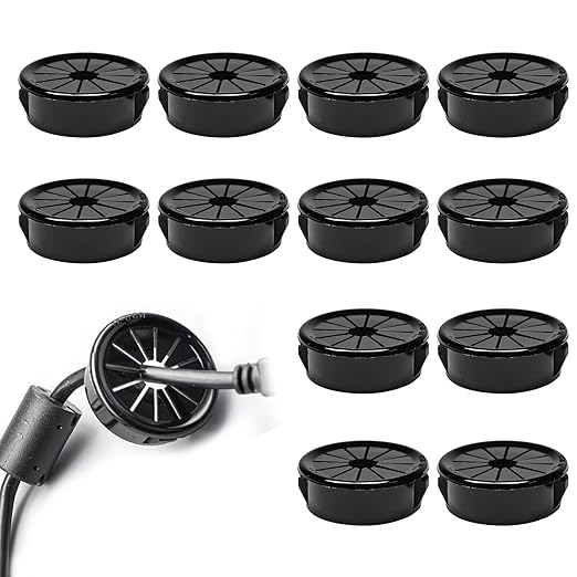 12 Pcs Cable Grommet, Snap Bushing 1-3/16" (30 mm) Mounting Diameter, Flexible Petal-Shaped Buckle Round Nylon Desk Grommet for Wires Through Countertop Cord Organizer and Protection, Black