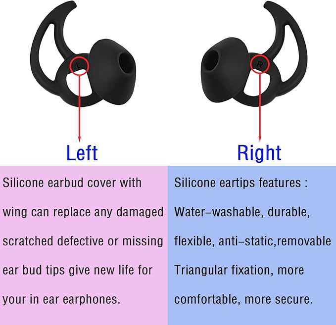 Earbud Replacement Tips Silicone Earbud Tips Ear Bud Covers Compatible with Bose Quietcomfort and Sport Headphone Ear Tips 3 Pairs S M L Black